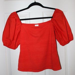 Orange Puffed Sleeve Blouse